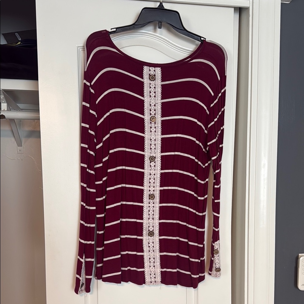 Striped Burgundy Long Sleeve Top